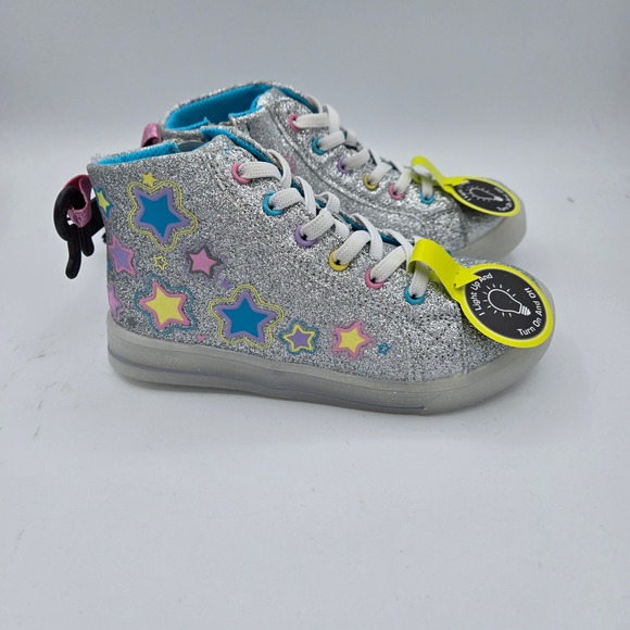 Athletic Works Silver Glitter Star Light Up Hi Top Sneakers Women's 11 NEW - Picture 1 of 7